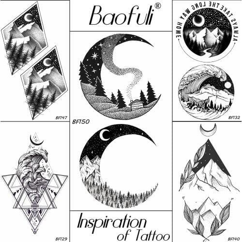 Baofuli Moon Galaxy Forest Tree Black Fake Tattoo Temporary Tattoo Sticker Body Art Tatto