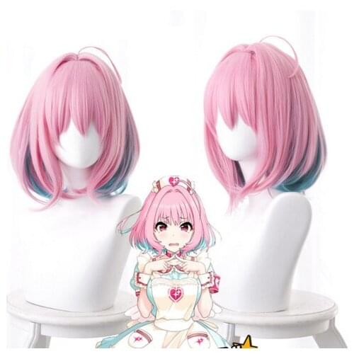 Yumemi Riamu Wig Girls Cosplay Wigs 38cm Pink Short Wig + Hair Net Heat Resistant Synthetic Hair