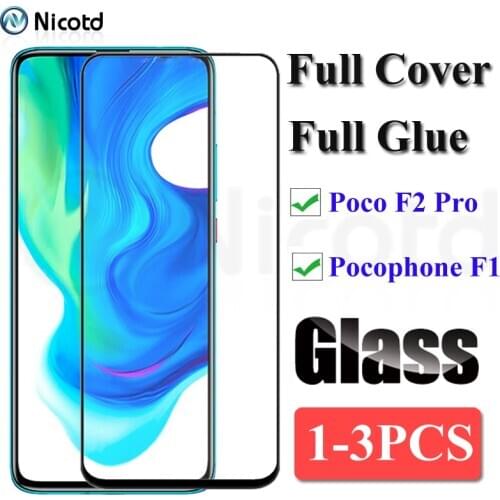 1-3Pcs Full Glue Protective Glass For Xiaomi Poco F2 Pro Tempered Glass For Xiaomi Pocophone F1 Full Cover Screen Protector Film