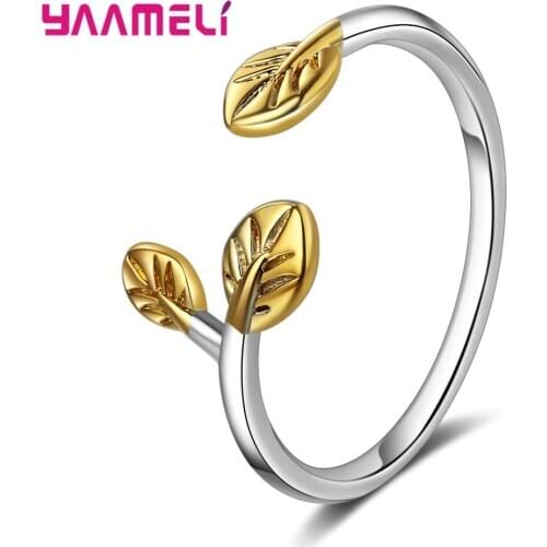 Fashion 925 Sterling Silver Leaf Rings For Women Bohemian Vintage Adjustable Size Finger Open Rings Gold Color