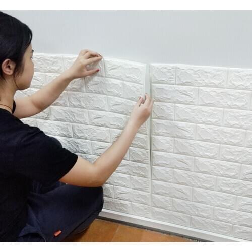 10 Pieces 3D Self-Adhesive Wall Sticker, Brick Design Wall Panels, Waterproof PE Foam White Wallpaper for Living Room, TV Wall
