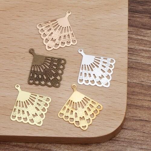 200 PCS 21x19mm Metal Brass Filigree Fan Charms Pendant Copper Sheet DIY Handmade Accessories For Jewelry Making
