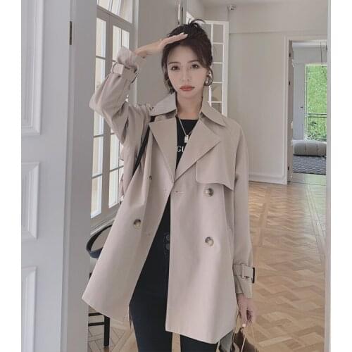 2021 Stylish Short Female Straight Temperament Korean Minimalist British Style Loose Solid Color Trench Coat For Autumn тренч