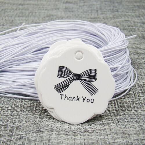 3*3cm white paper thank your bowknot gift jewelry tag 500pcs+500pcs elastic string for gifts/jewelry/products packing label