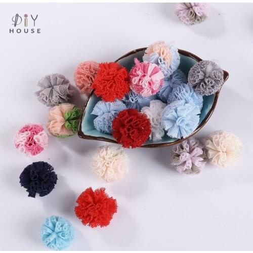 30Pcs Hair Accessories Lace Gauze Elastic Flower Balls DIY Craft Supplie Mesh Yarn Balls Headwear Jewelry Ornaments Pompones
