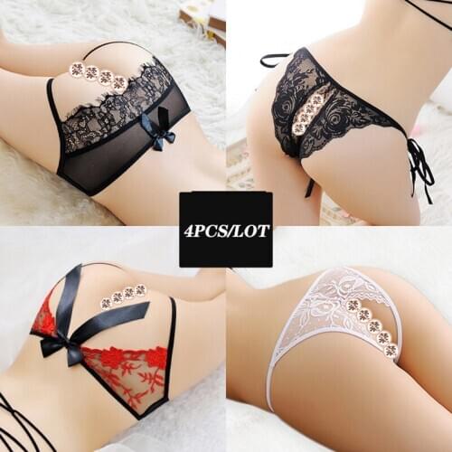 4 Pcs Panties for Woman Underwear Sexy Lace Breathable Soft Lingerie Female Briefs Panty Sexy Transparent Womens Underpants
