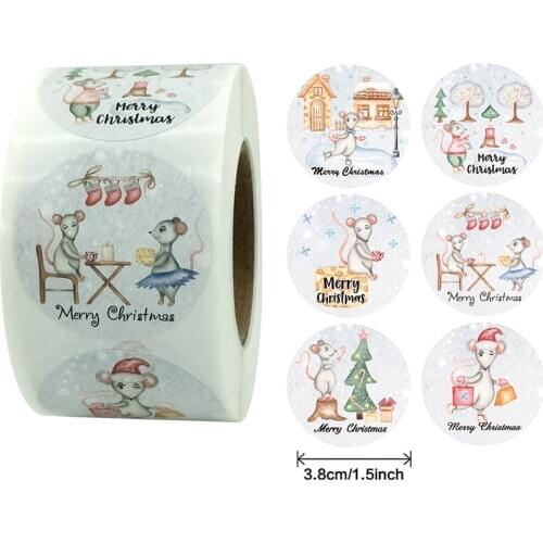 500pcs/Roll New Fashion Cartoon Mouse Series Sticker 38mm Cute Festival Stickers 6 IN 1 Merry Christmas Stationery Stickers Gift