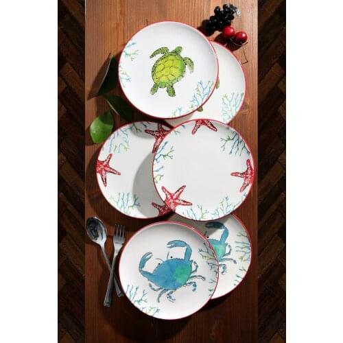 6Pcs Turtle Starfish Crab Combined Plates Set Ceramic Plates Pattern Plates Steak Breakfast Cake Fruits Dish