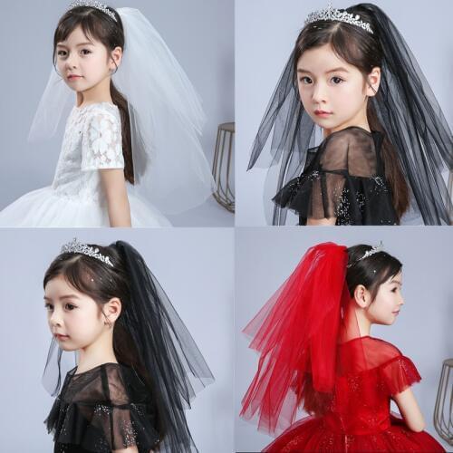 7 Colors White Black Red Pink Kids Girls First Communion Veils Tulle Wedding Veil With Comb Short Flower Girl Veil Veu De Noiva