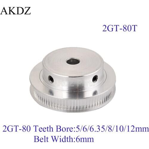 80 Teeth 2M 2GT Synchronous Pulley Bore 5/6/6.35/ 8/10/12mm For Width 6mm 2MGT Timing Belt GT2 Pulley Belt 80Teeth 80T