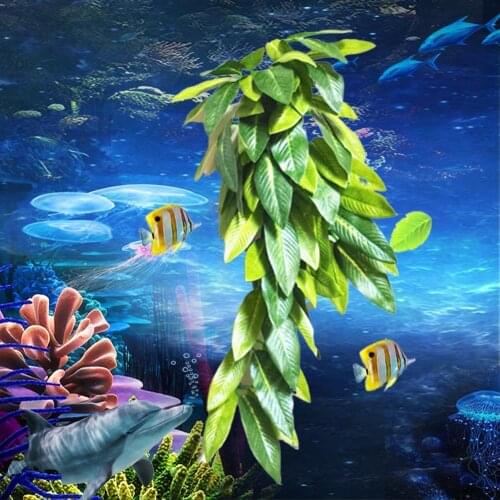 Aquarium Artificial Water Grass Plant Fish Tank Hanging Leaves Vine Rattan Fish Tank Decoration Ornaments Accessories