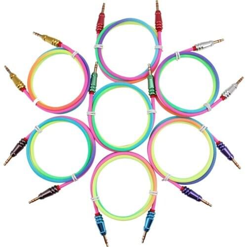 200pcs Audio Cable 3.5mm Jack Male To Male Rainbow Round Bullet Cloth Aux Cable for IPhone 6 6S Car Headphone Wire Line Aux Cord