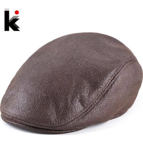 Autumn Winter Faux Leather Beret Hats For Women Double Layer Thick Unisex Flat Visor Caps Men Casual Solid Newsboy Berets Boina