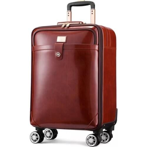 Brand 100% Real Cowhide Travel Suitcase Business Real Leather Retro Rolling Luggage High Quality Luxury 16/20 Inch Valise