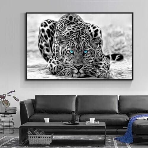 Black And White Leopard Animal Painting On Canvas Print Nordic Poster Wall Art Picture For Living Room Home Decor Frameless