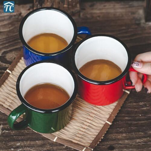 Tree Enamel Colored Flanging Enamel Cups Home Thickened Milk Cups Office Mugs Lovers Cups