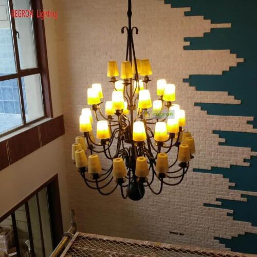 Sitting room Rustic Vintage Iron Chandelier Led Hanging Lights Villa Hall Large metal Chandeliers For Hotel Banquet Lounge lampa