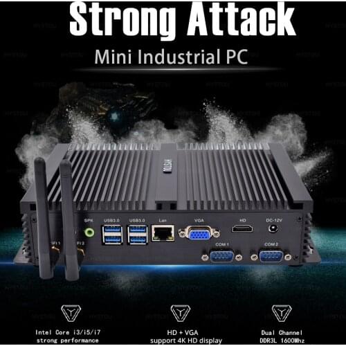 HYSTOU Industrial PC Core i5 7200U COM Fanless Mini PC windows 7/ 10 linux HDMI VGA HTPC Intel Core i7 mini Computer i3 7100U