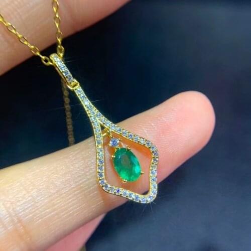 Classic green natural emerald collarbone necklace for women silver pendant fine jewelry certified oval natural gem birthday gift