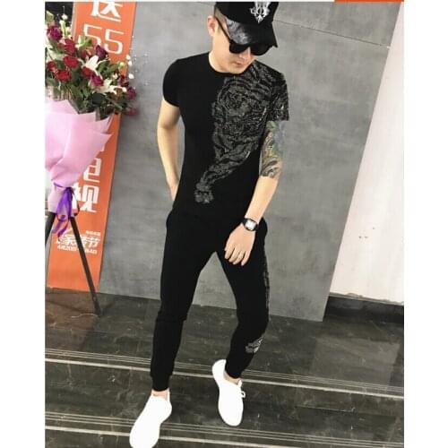 New design Diamonds men shorts sets O-neck Short sleeve men clothes Fashion summer tracksuit men