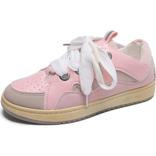 2021 Spring White Shoes Female Street Shooting Color Matching Retro Shoes Casual Training Shoes Sneakers Pink Board Shoes