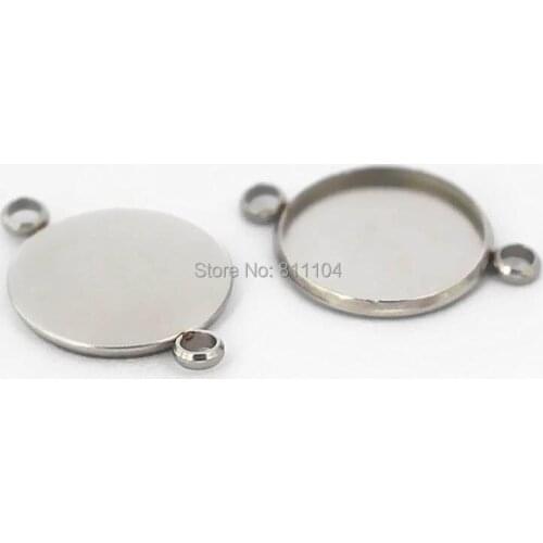 Stainless Steel Round Smooth Bezel with 2 Loops Connectors Blanks 8mm - 25mm Resin Cabochons Bases DIY Jewelry Making Supplies