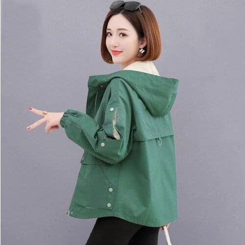 Spring Autumn Womens Coat Hooded Jacket Lady Windbreaker New Casual Basic Jackets Ladies Plus Size Short Loose Outerwear Tops