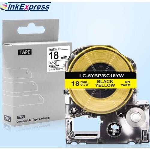 18mm SC18YW Tape For Epson SC18YW Black on Yellow Label Tape King Jim LC-5YBP Printer Ribbon For Epson LW-300 LW-400 Label Maker