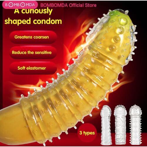 Reusable Penis Ring Condom With Spike Dotted Penis Sleeve For Men Cock Ring Cover on Penis Dick Extensions condom Adult Sex Toys