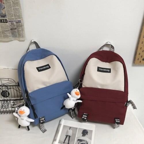 Fashion Womens Backpack Waterproof Nylon Contrast Color School Bag For Girls Trendy Large-capacity Simple School Backpack