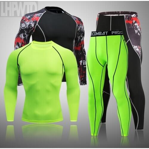 Men Thermal Underwear Winter Long Johns 2 Piece Sports Suit Mens Compression Leggings Quick Dry T-Shirt Long Sleeve Jogging Set