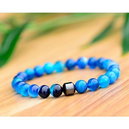 DOUVEI Charm Cylindrical Hematite Blue Men Bracelet Homme Yoga Friendship Amazon Stone Beads Bracelet For Women AB693