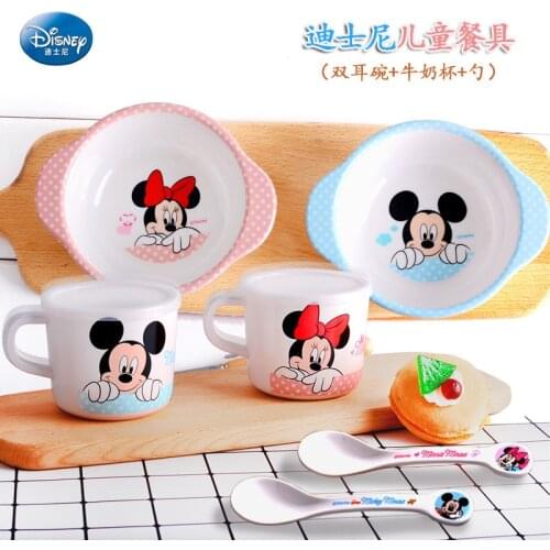 Disney Mickey baby cup sets Minnie solid feeding bowl spoon mug sets Children eat independently bowl set kids tableware for7m