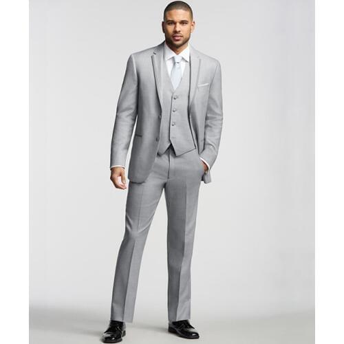 New Arrival Groom Tuxedo Light Grey Groomsmen Notch Lapel Wedding/Dinner Suits Best Man Bridegroom (Jacket+Pants+Tie+Vest)B403