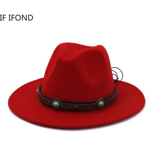 New Men Women Fedoras Hat Wool Felt Wide Brim Jazz Hat British Style Vintage Panama Party Formal Hat