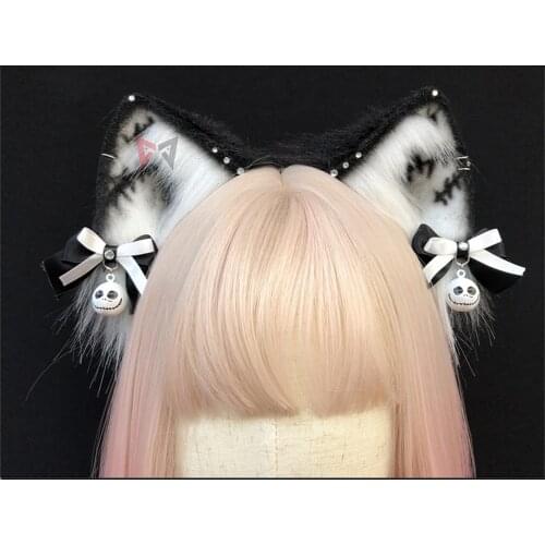 Halloween Black White Cat Ears Hair Hoop Headwear Bows Earrings Hand Made Work For KC Cosplay Party Accessories Custom Made