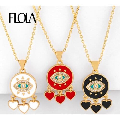 FLOLA Gold Filled Evil Eye Necklaces For Women Enamel Tassel Red Heart Necklaces Greek Eye Rainbow Jewelry olho grego nkeq29