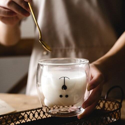Gift bear cup home double hollow glass water cup high borosilicate milk cup coffee cup breakfast cup milk tea cup