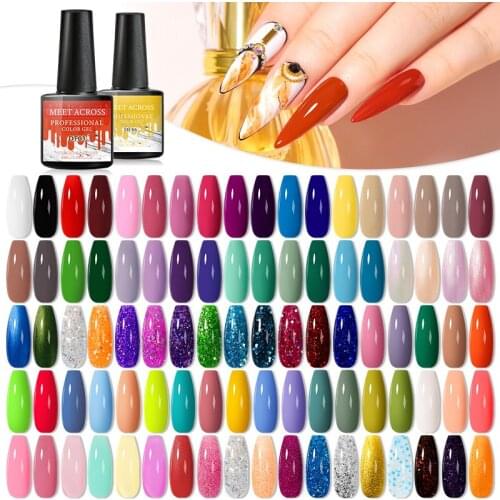 MEET ACROSS Nail Gel Polish Semi Permanent Gel Varnish Base Top Coat UV LED Gel Varnish Soak Off Nail Art Gel Nail Polish