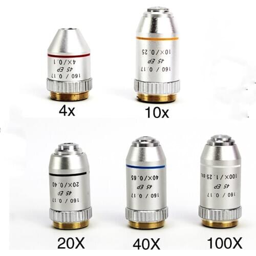 4X/10X/20X/40X/100X Semi-plan Achromatic Objective Lens 195 mm Conjugate Distance for Biological Microscope 160/0.17 45EP