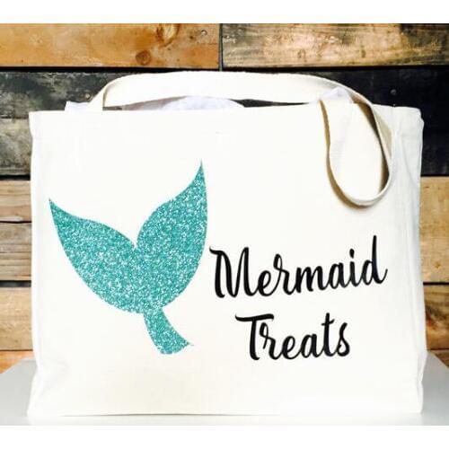 Custom 6pcs Glitter Bridesmaid tote bags MMermaid Treats Grocery Party wedding gift Bags Bachelorette bridal shower favors