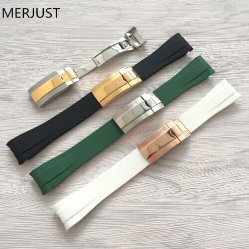 MERJUST Brands 20mm Black Blue Green White Mens Silicone Rubber GMT Watch Band Strap For Daytona Submarine role Sub-mariner