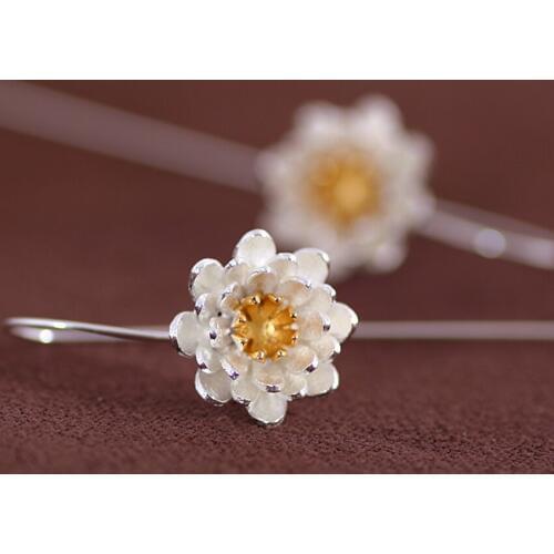 Daisies boucles d'oreilles argent Pure 925 Sterling Silver Golden Lotus Flower Earrings For Women Jewelry Pendientes Brincos