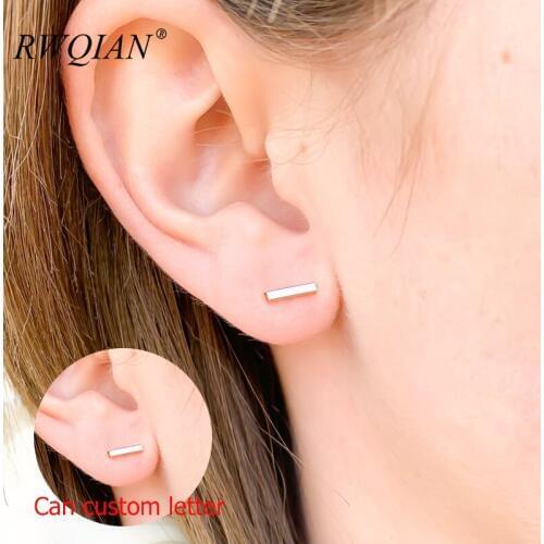 Custom Punk Bar Stud Earrings For Women Letter Initial Jewelry Gold Stainless Steel Small Earrings T-Shaped Fashion Accessories