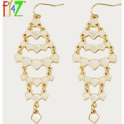 F.J4Z Nova Drop Earrings for Women Fashion Boho White Enamel Geometric Tassel Pendant Earrings druppel oorbellen