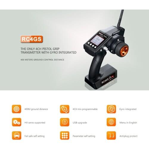 RadioLink RC4GS 2.4GHz 4CH Remote Control System Transmitter & R6FG Receiver with Gyro for RC Crawler Car Boat RC Car Parts