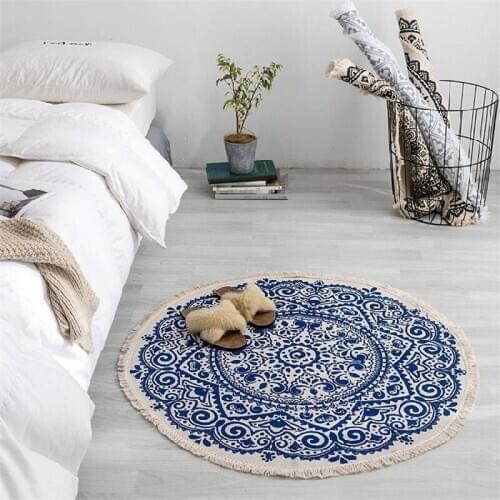 Nordic mandala cotton linen blended water proof hand tufted door mat floor rugs game rugs kitchen rugs