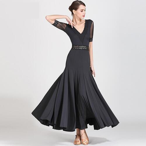 V-Neck Modern Dance Costume Women Round Neck Lady Adult Waltzing Tango Backless Dance Dress Ballroom Costume Evening Party Dress