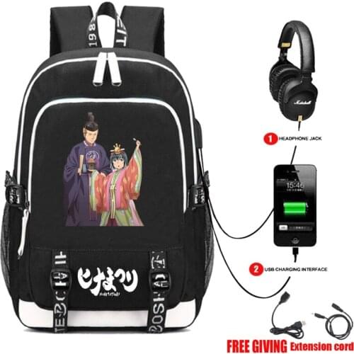 USB Charging Headphone jack shoulder bag student book backpack teenagers travel Laptop bag for Japan anime Hinamatsuri Backpack