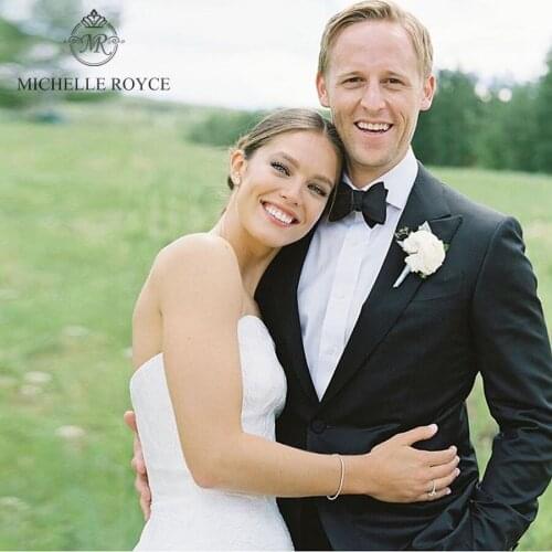 Michelle Royce A-Ling Wedding Dresses 2020 Strapless Sleeveless Appliques Lace Up Chapel Train Bridal Gown Vestido De Noiva